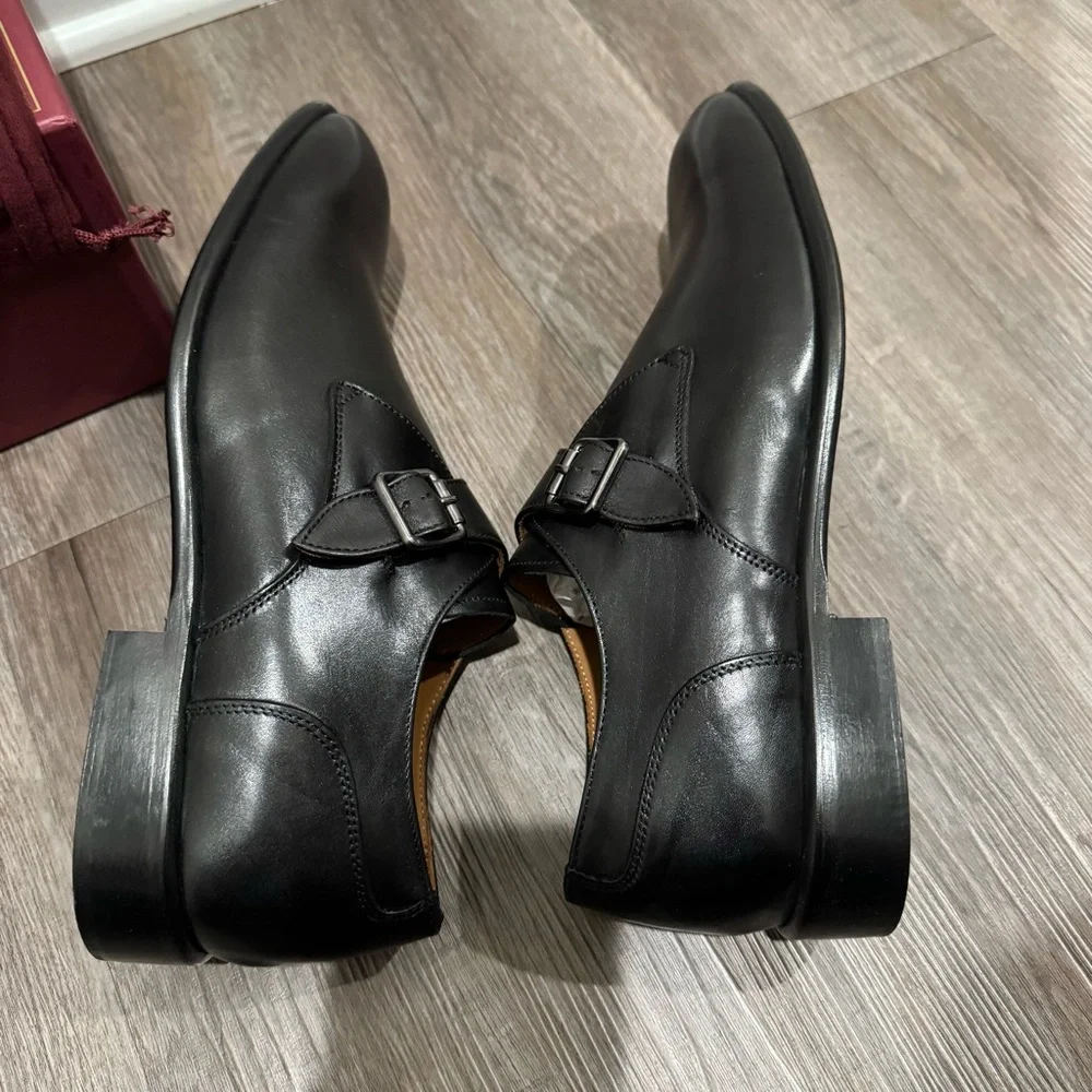Bruno Magli Solero Classic Monk Strap Black Leather Dress Shoes